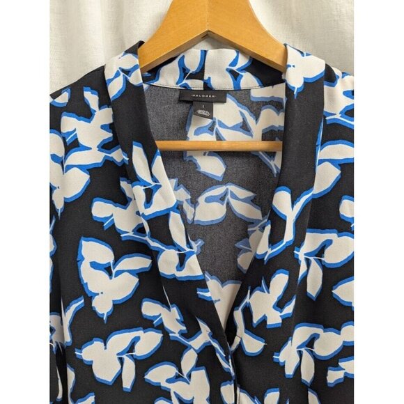 Halogen Floral Print Blouse Womens L Black White Office Professional F11 - Picture 2 of 6